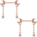 BodyCandy 14G 9/16 Clear Gem Rose Gold Tone Moon Barbell Nipple Ring Set — main product shot