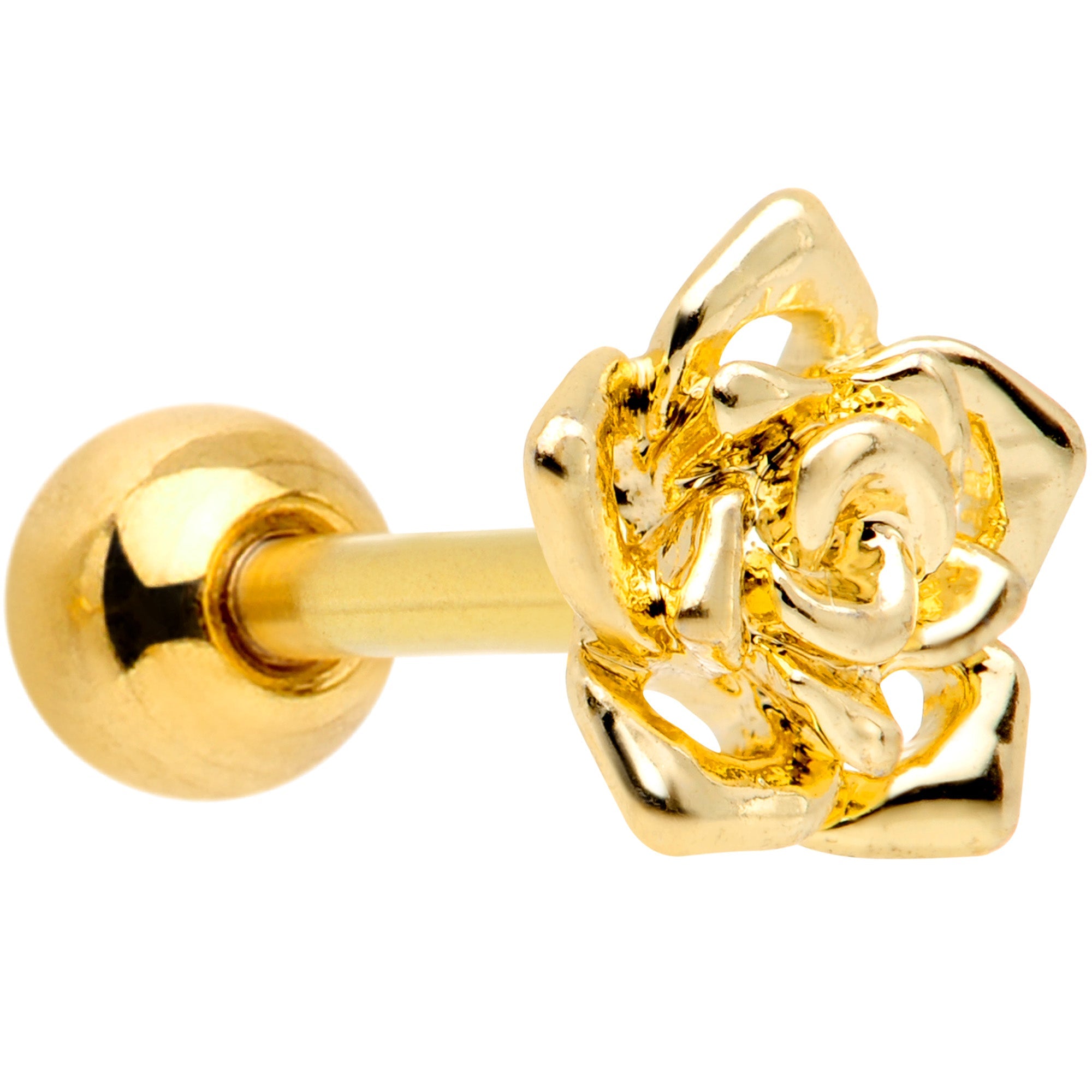 BodyCandy 16G 1/4 Gold Tone Openwork Rose Flower Cartilage Tragus Earring — main product shot