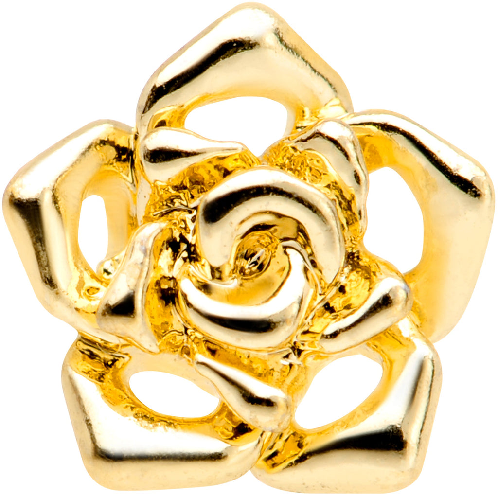 BodyCandy 16G 1/4 Gold Tone Openwork Rose Flower Cartilage Tragus Earring — detail close-up