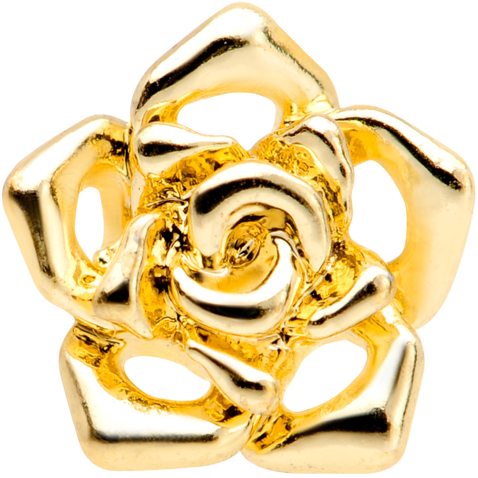 BodyCandy 16G 1/4 Gold Tone Openwork Rose Flower Cartilage Tragus Earring — detail close-up