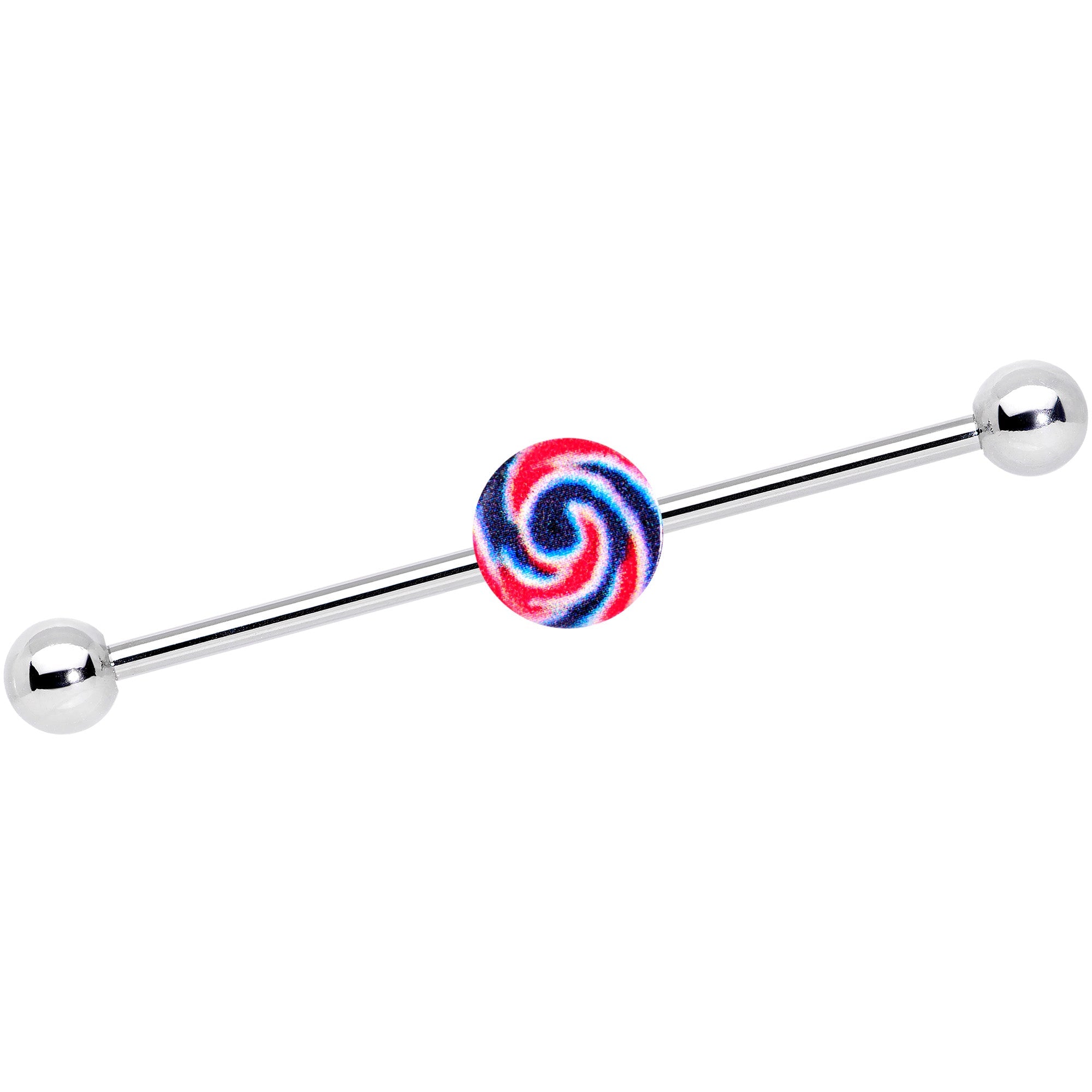 BodyCandy 14G Red Blue Candy Swirl Industrial Barbell 38mm — main product shot