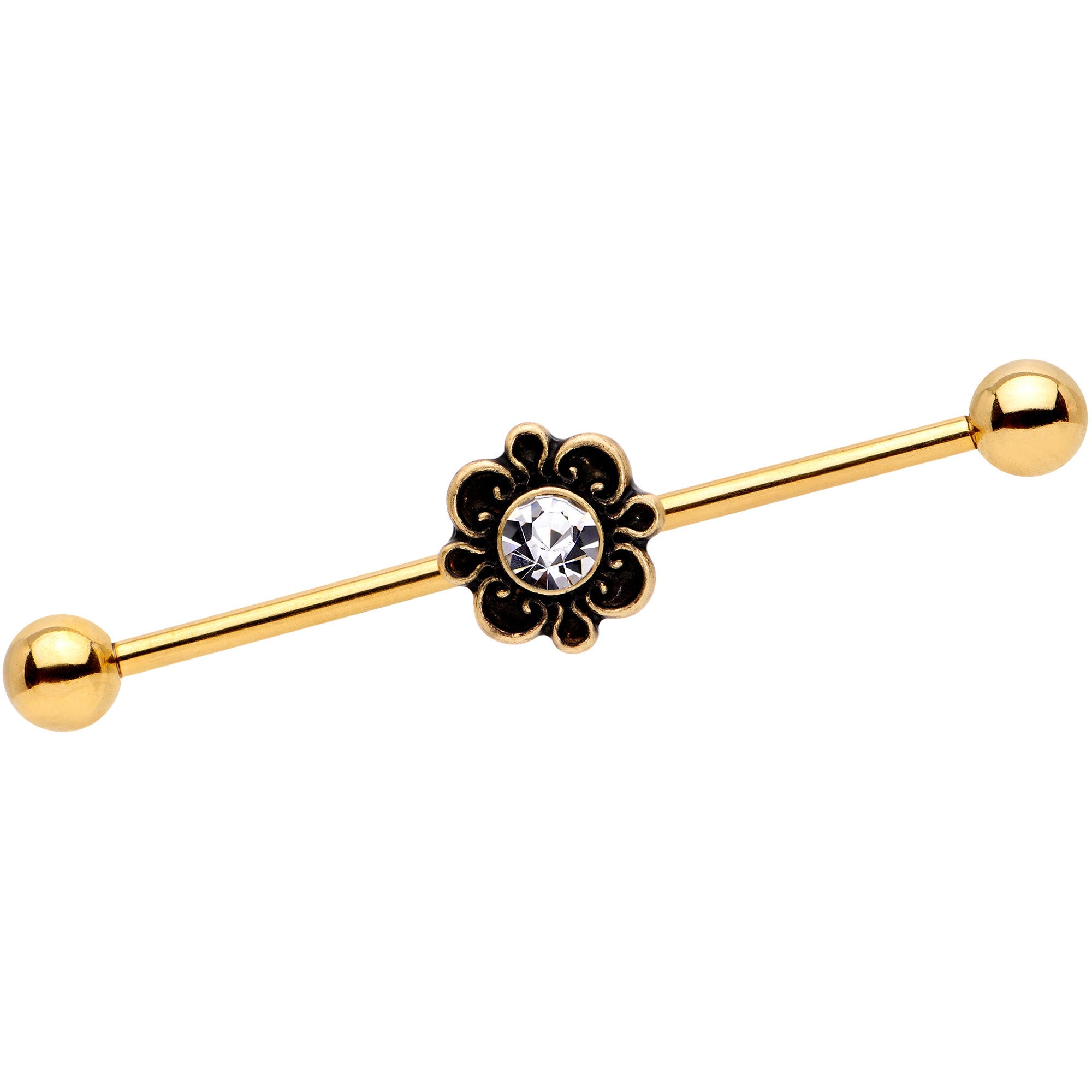 BodyCandy 14G Clear Gem Gold Tone Flower Industrial Barbell 38mm — main product shot