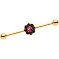 BodyCandy 14G Pink Gem Gold Tone Flower Industrial Barbell 38mm — main product shot