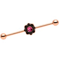 BodyCandy 14G Pink Gem Rose Gold Tone Flower Industrial Barbell 38mm — main product shot
