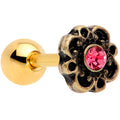 BodyCandy 16G 1/4 Pink Gem Gold Tone Flower Emblem Tragus Cartilage Earring — main product shot