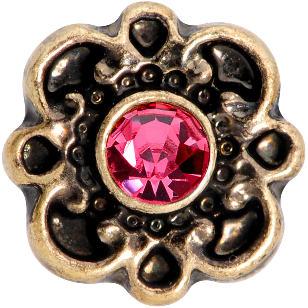 BodyCandy 16G 1/4 Pink Gem Gold Tone Flower Emblem Tragus Cartilage Earring — detail close-up