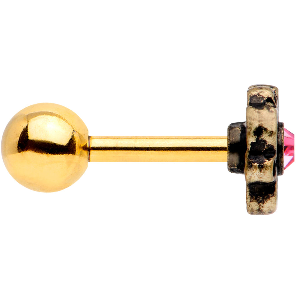 BodyCandy 16G 1/4 Pink Gem Gold Tone Flower Emblem Tragus Cartilage Earring — lifestyle context