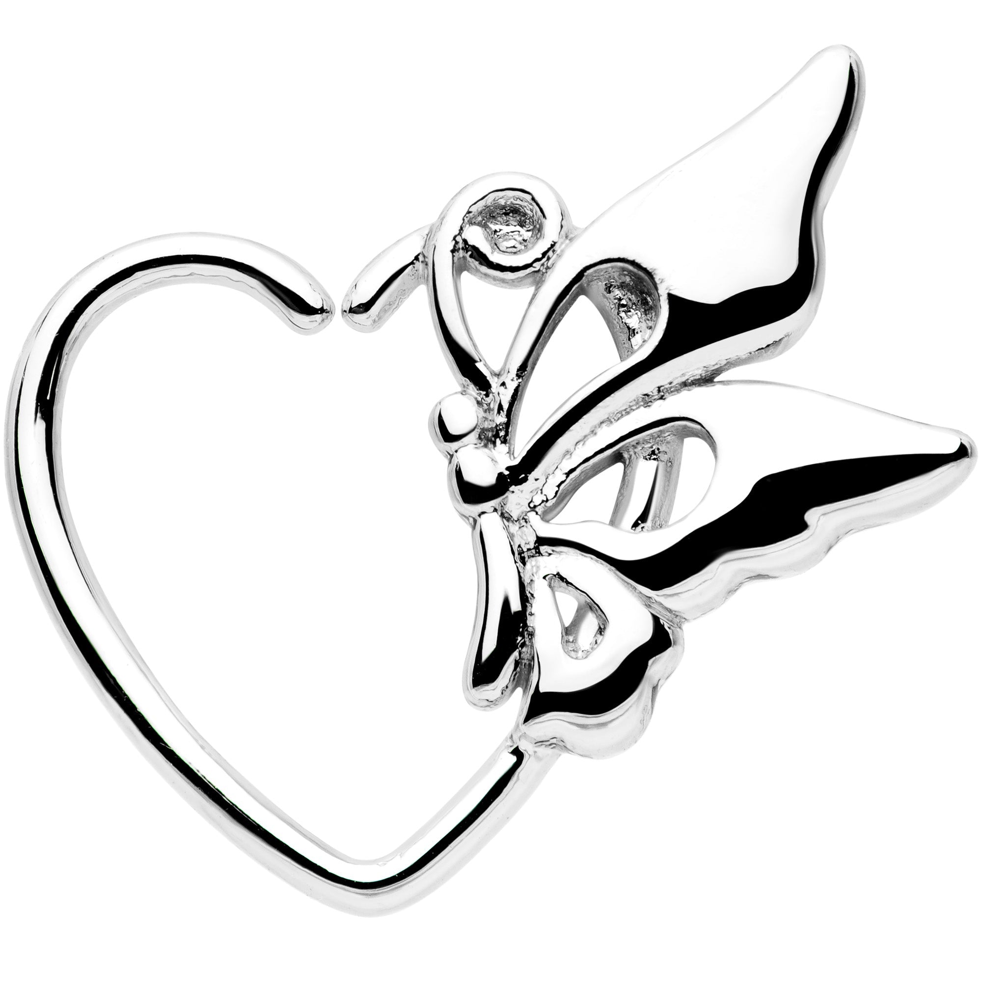 BodyCandy 18G 3/8 Butterfly Heart Left Ear Closure Ring — main product shot