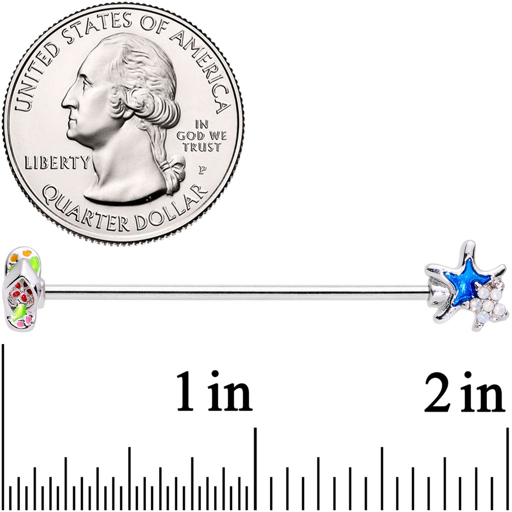 BodyCandy 14G White Faux Opal Beach Sandal Starfish Industrial Barbell 38mm — detail close-up