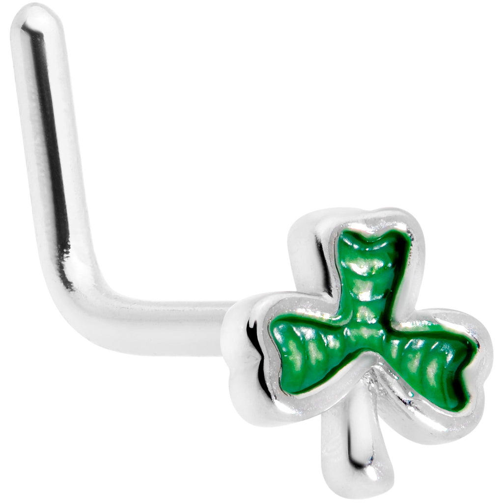 BodyCandy 20G 1/4 St Patricks Day Shamrock L Shaped Nose Ring — main product shot