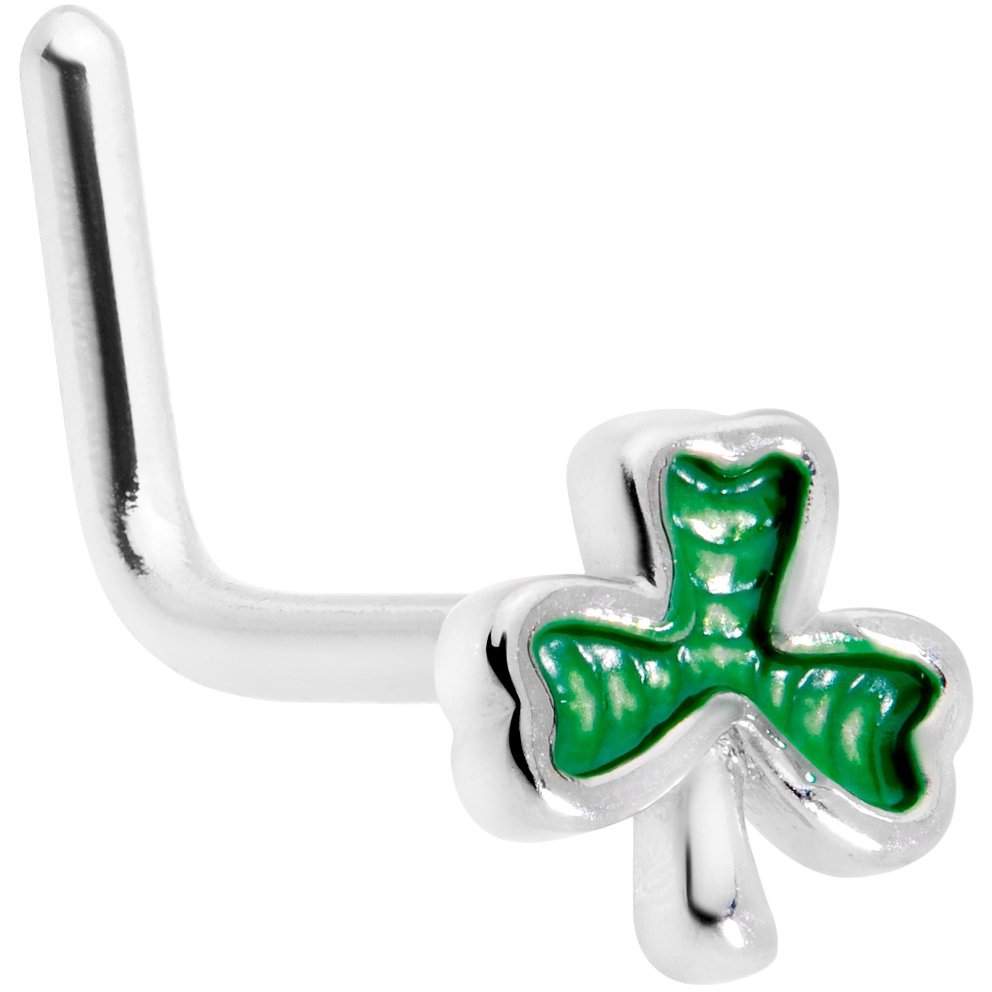 BodyCandy 20G 1/4 St Patricks Day Shamrock L Shaped Nose Ring — main product shot
