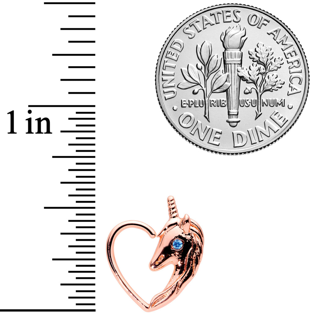 BodyCandy 16G 5/16 Blue Gem Rose Gold Tone Unicorn Left Heart Closure Ring — lifestyle context