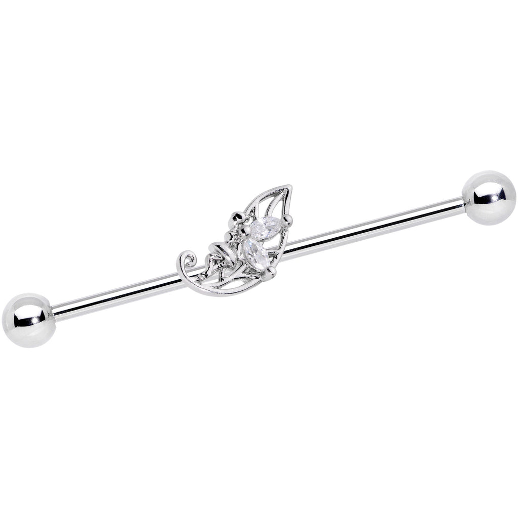BodyCandy 14G Clear CZ Gem Fairy Leaf Industrial Barbell 38mm — main product shot
