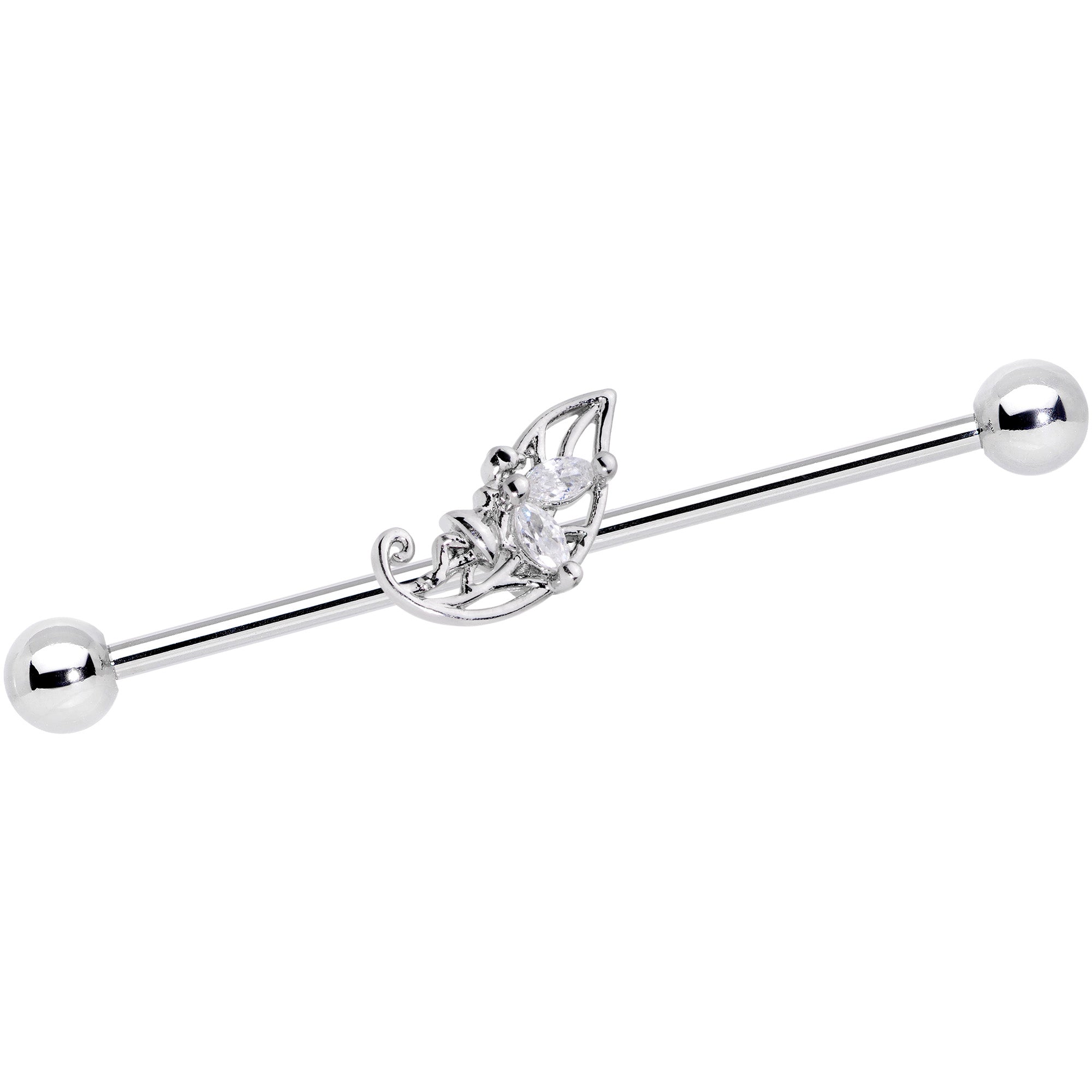 BodyCandy 14G Clear CZ Gem Fairy Leaf Industrial Barbell 38mm — main product shot