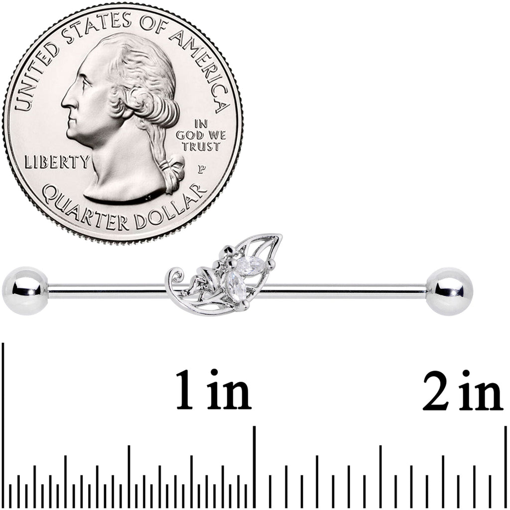 BodyCandy 14G Clear CZ Gem Fairy Leaf Industrial Barbell 38mm — detail close-up