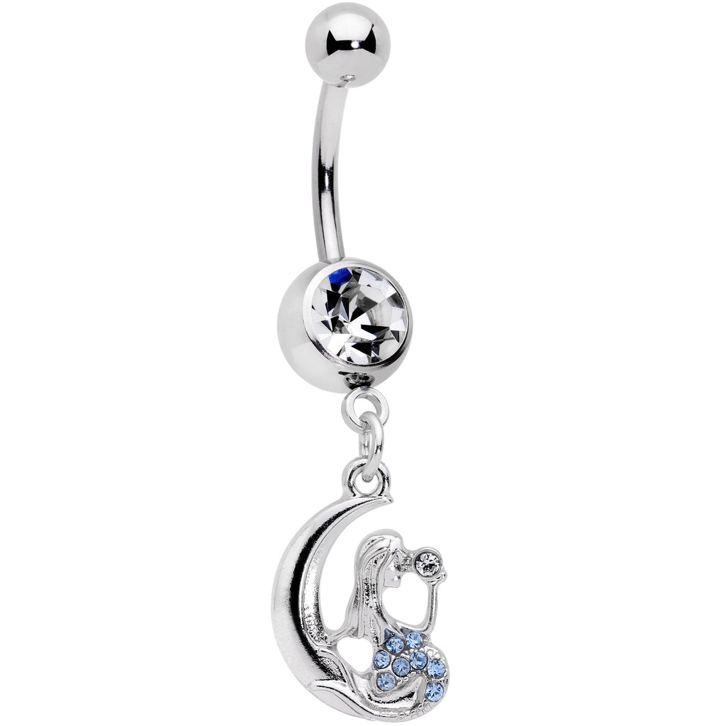 BodyCandy Blue CZ Gem Mermaid in the Moon Dangle Belly Ring — main product shot