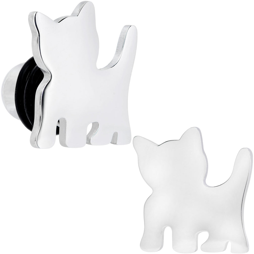 BodyCandy Steel Cat Lover Kitty Cat Single Flare Plug Set 14G to 0G — feature highlight
