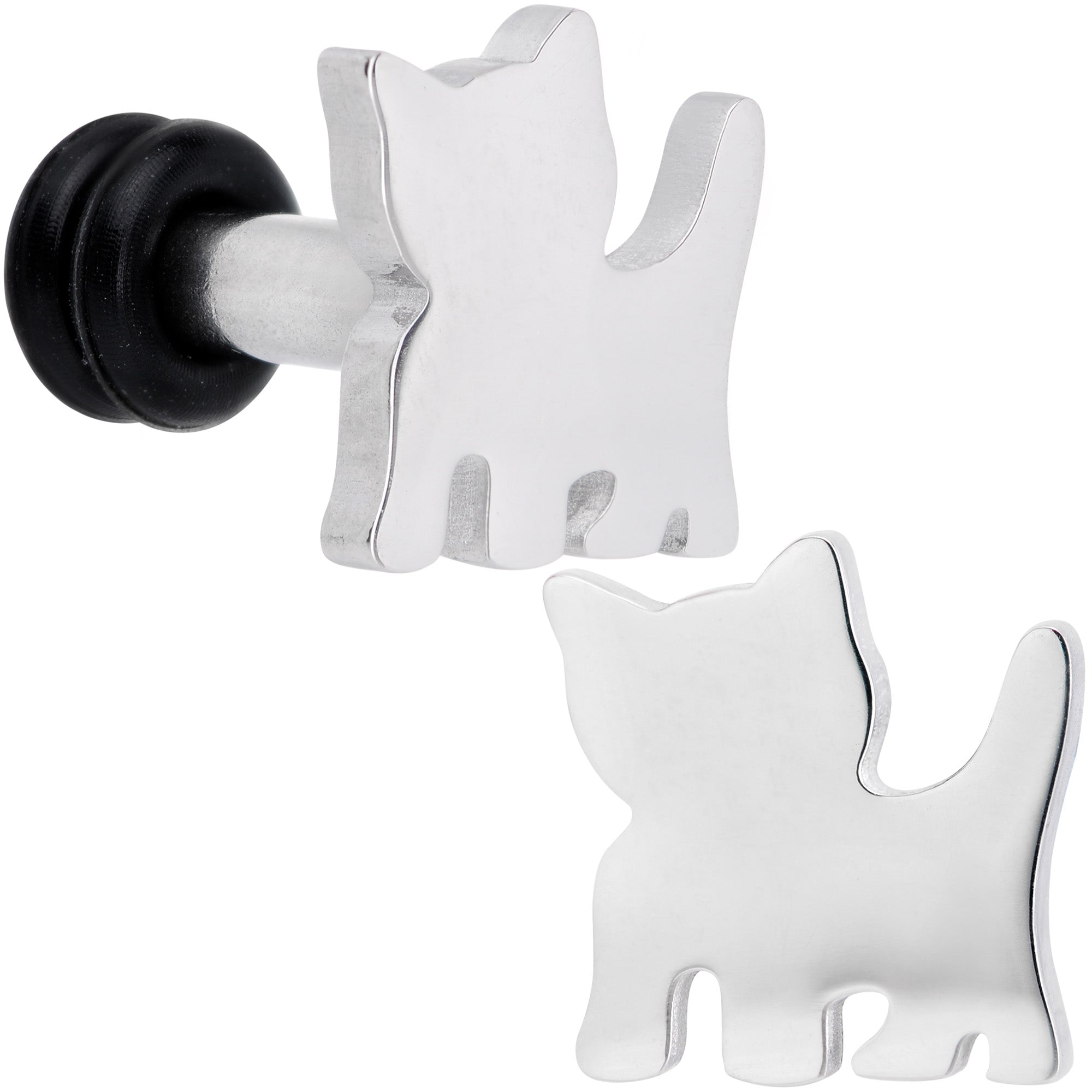 BodyCandy Steel Cat Lover Kitty Cat Single Flare Plug Set 14G to 0G — in-use photo
