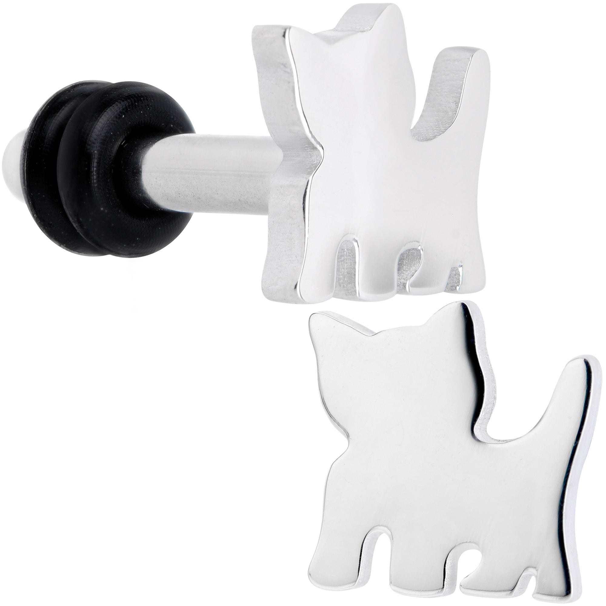 BodyCandy Steel Cat Lover Kitty Cat Single Flare Plug Set 14G to 0G — size reference