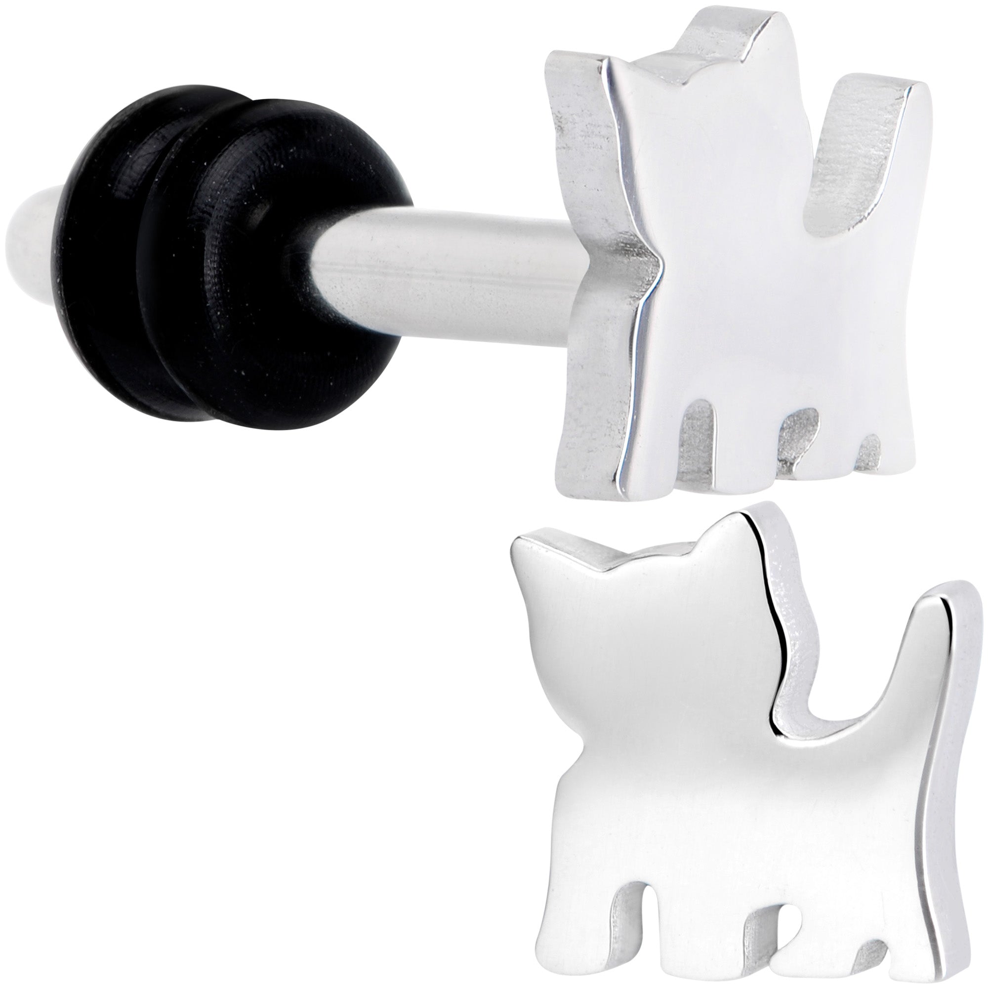BodyCandy Steel Cat Lover Kitty Cat Single Flare Plug Set 14G to 0G — alternative angle