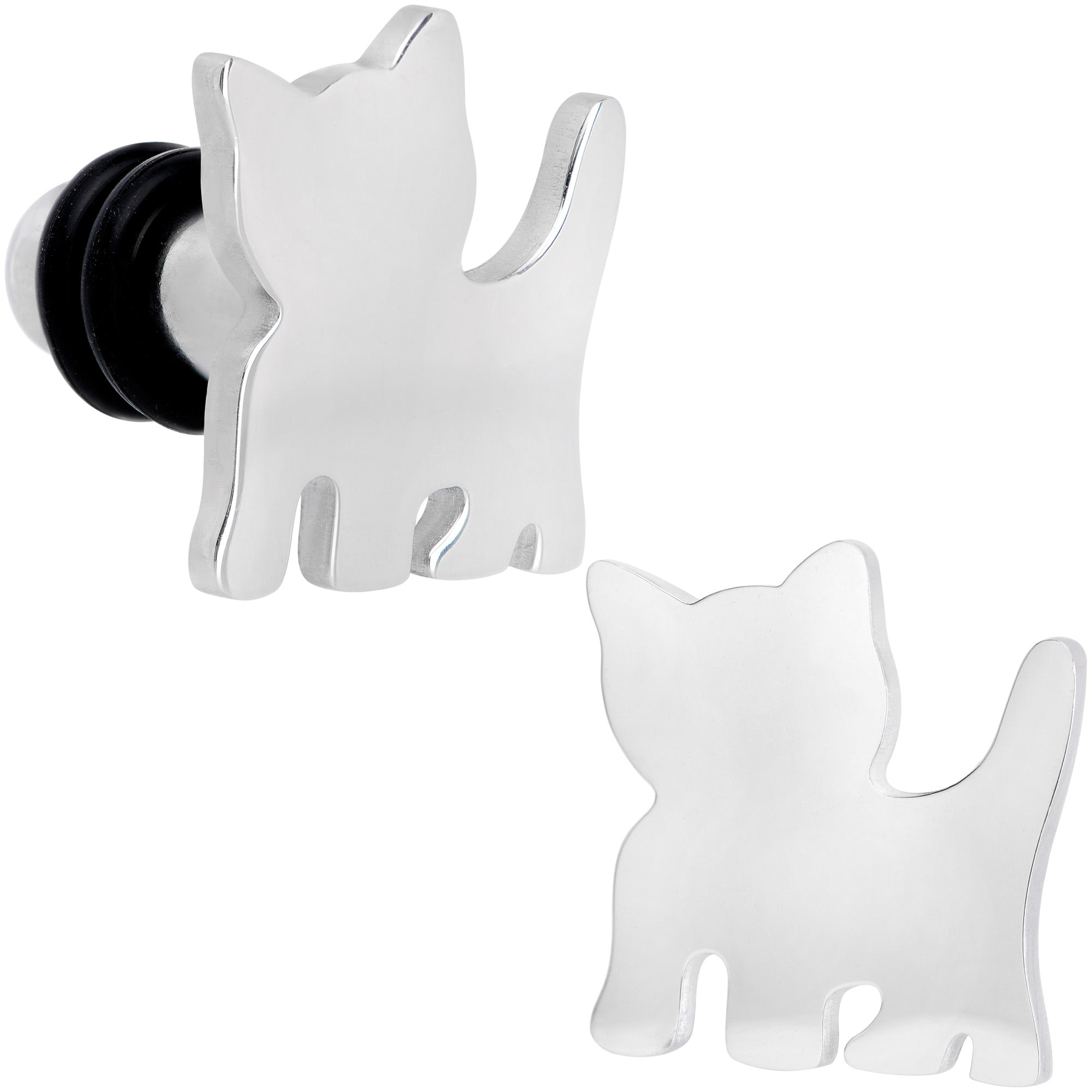 BodyCandy Steel Cat Lover Kitty Cat Single Flare Plug Set 14G to 0G — comparison shot