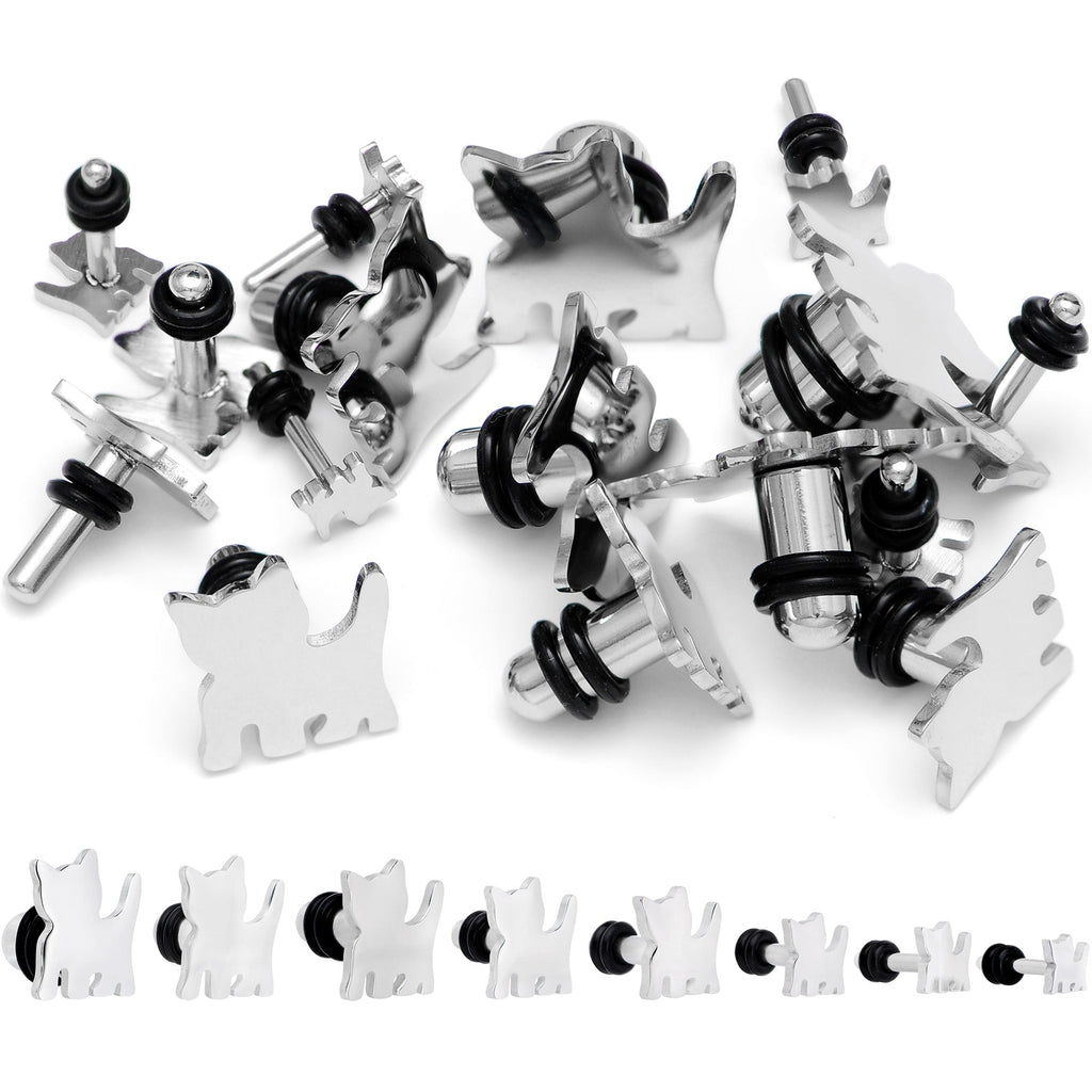 BodyCandy Steel Cat Lover Kitty Cat Single Flare Plug Set 14G to 0G — main product shot