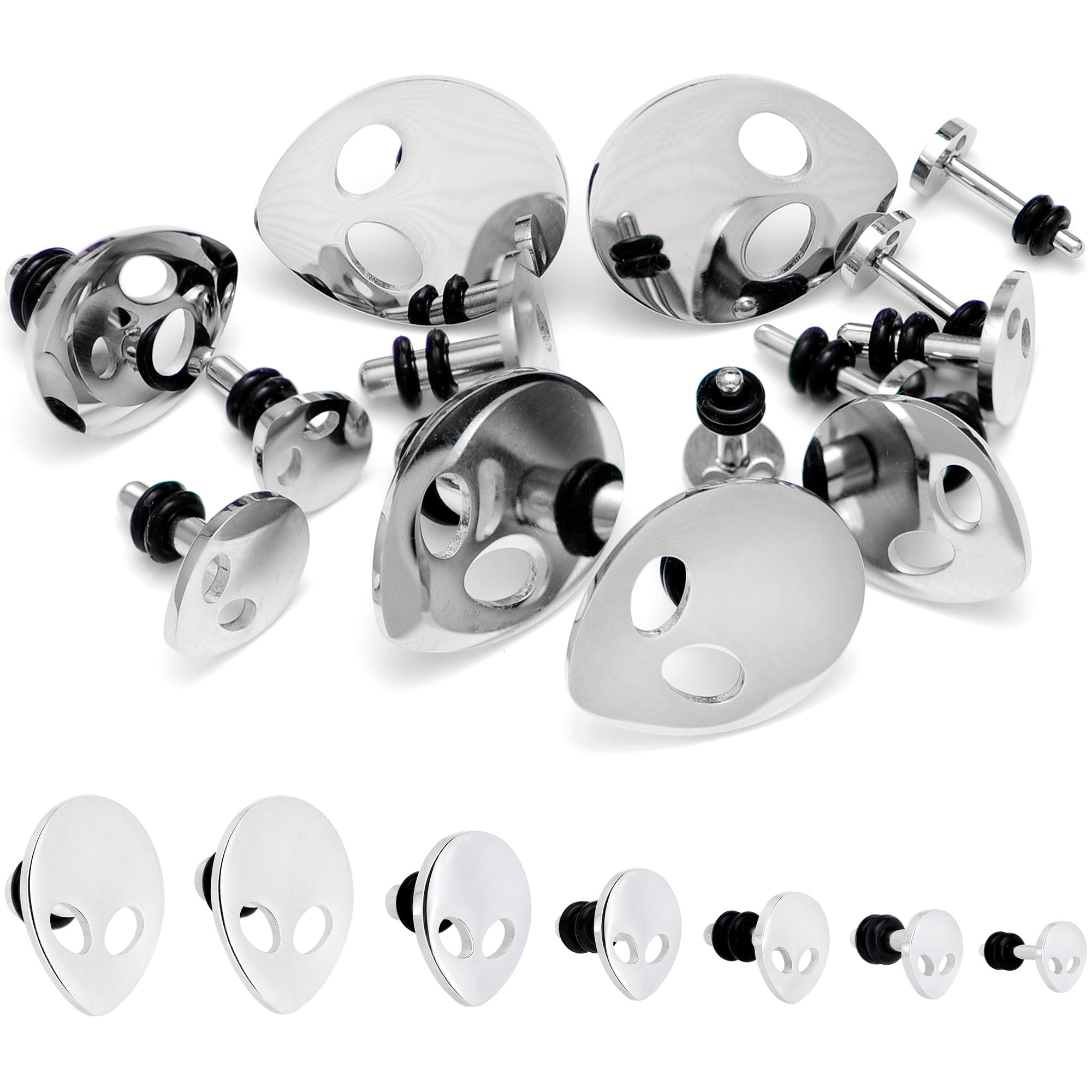 BodyCandy Steel Space Alien Single Flare Plug Set 14G to 2G — main product shot