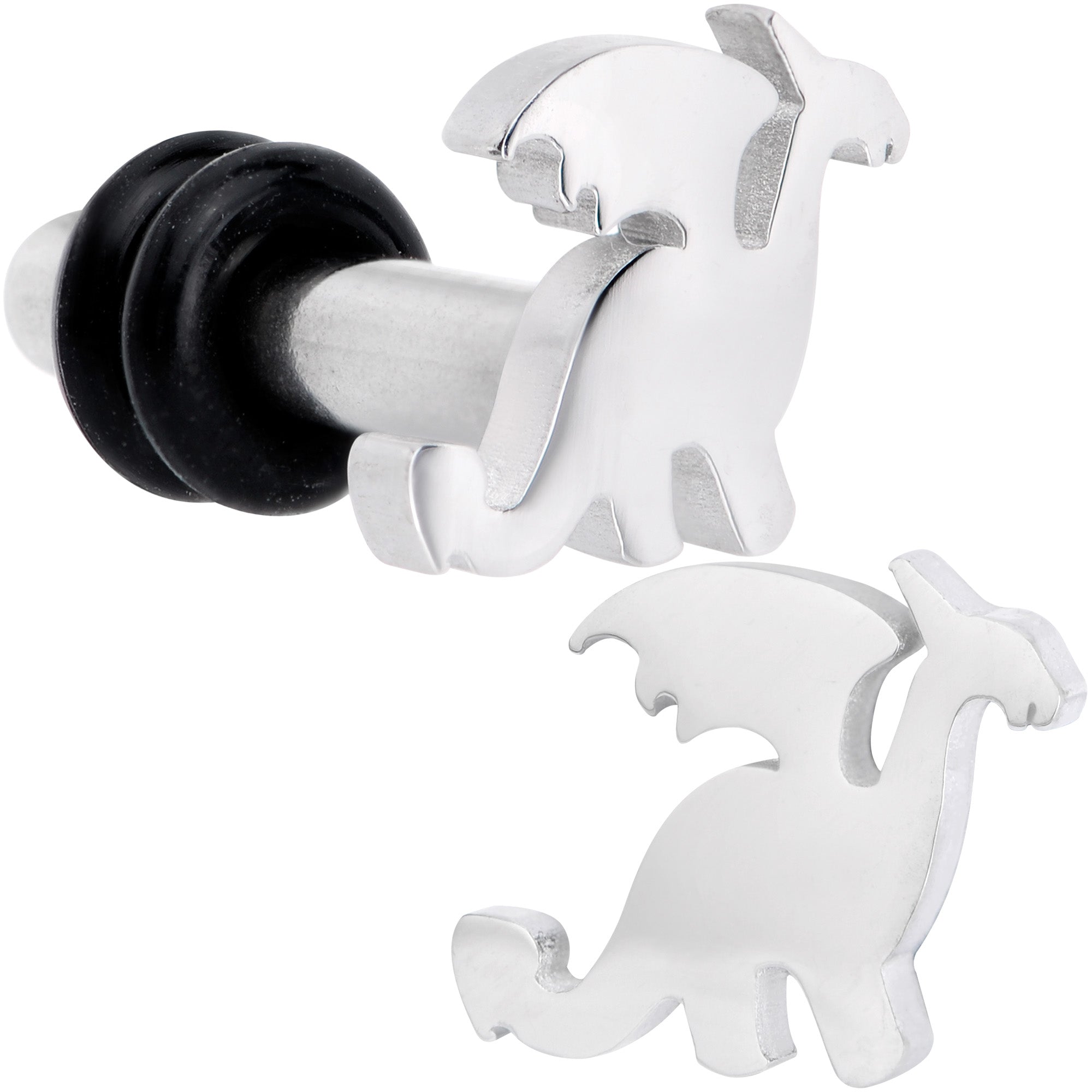 BodyCandy Steel Fantasy Dragon Single Flare Plug Set 14G to 2G — in-use photo
