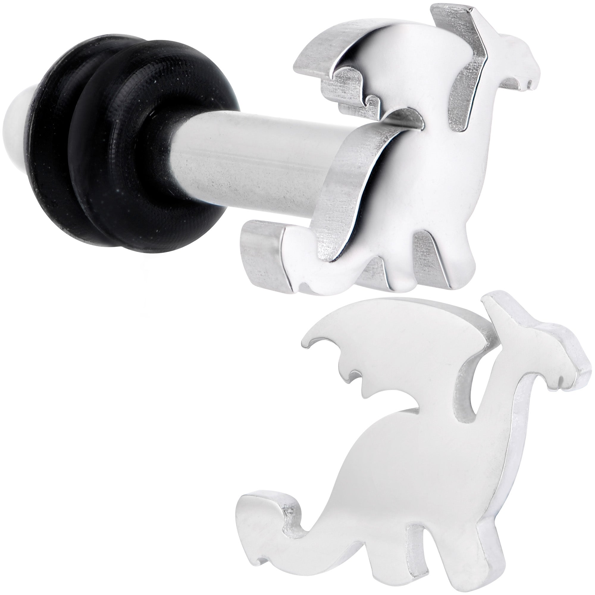 BodyCandy Steel Fantasy Dragon Single Flare Plug Set 14G to 2G — size reference
