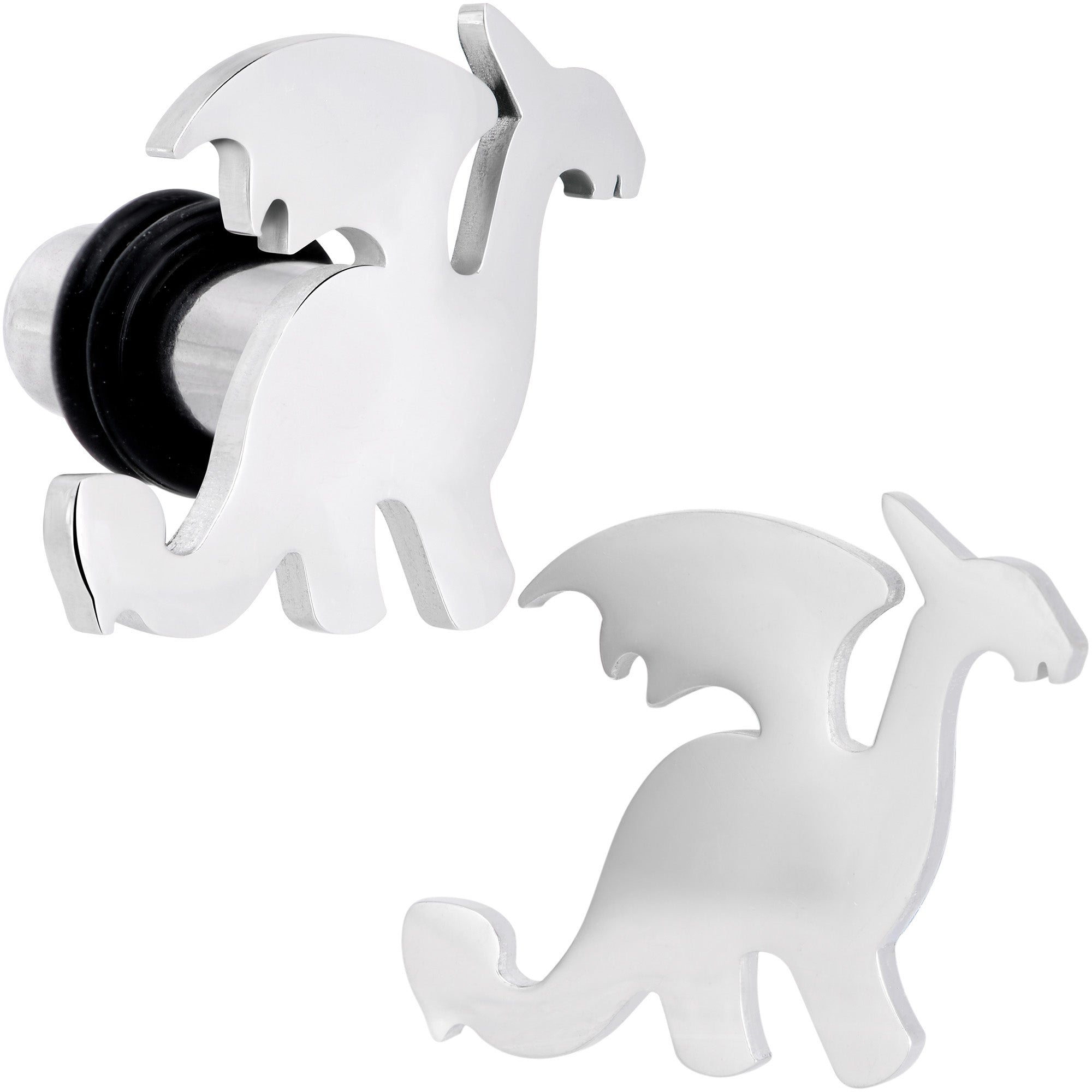 BodyCandy Steel Fantasy Dragon Single Flare Plug Set 14G to 2G — comparison shot