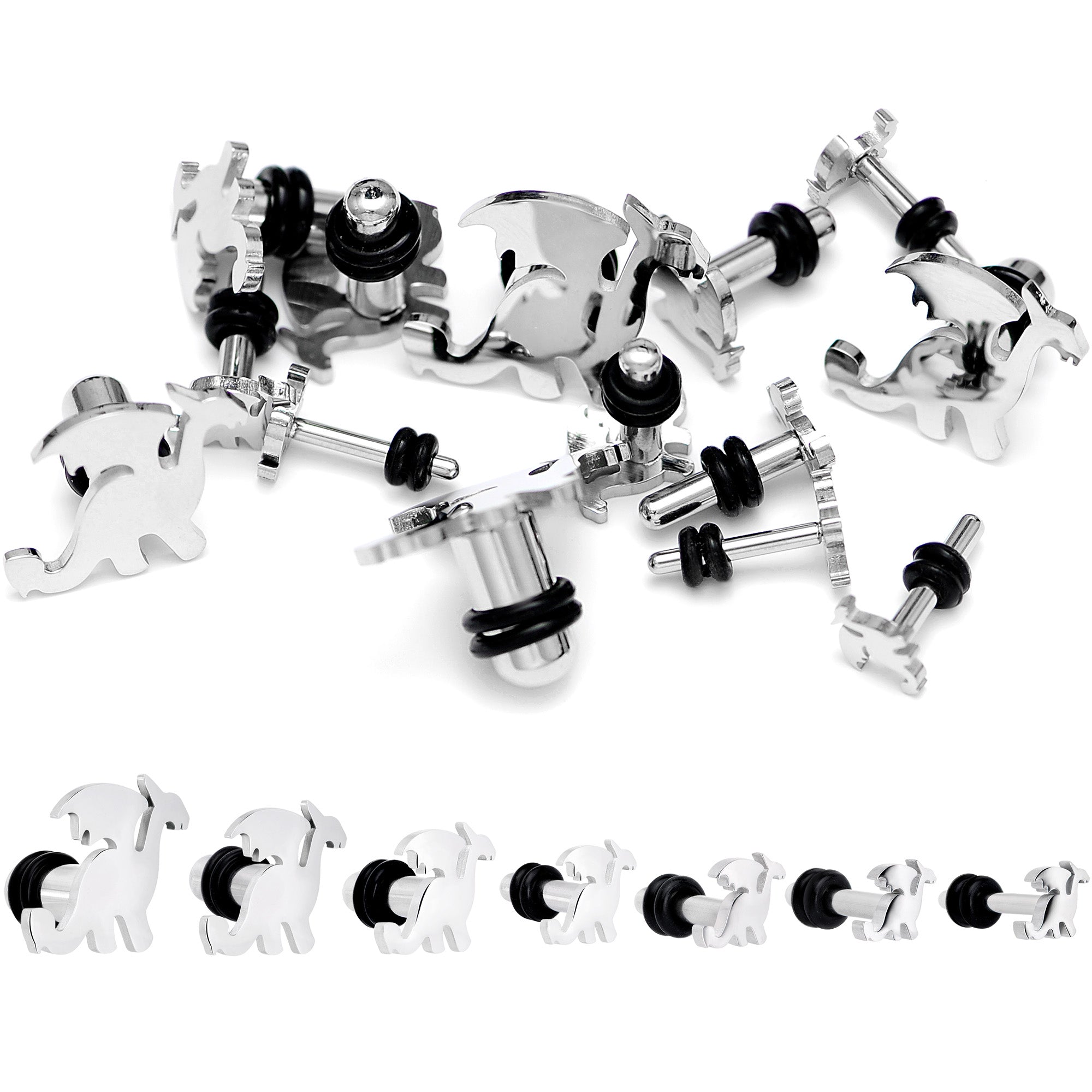 BodyCandy Steel Fantasy Dragon Single Flare Plug Set 14G to 2G — main product shot