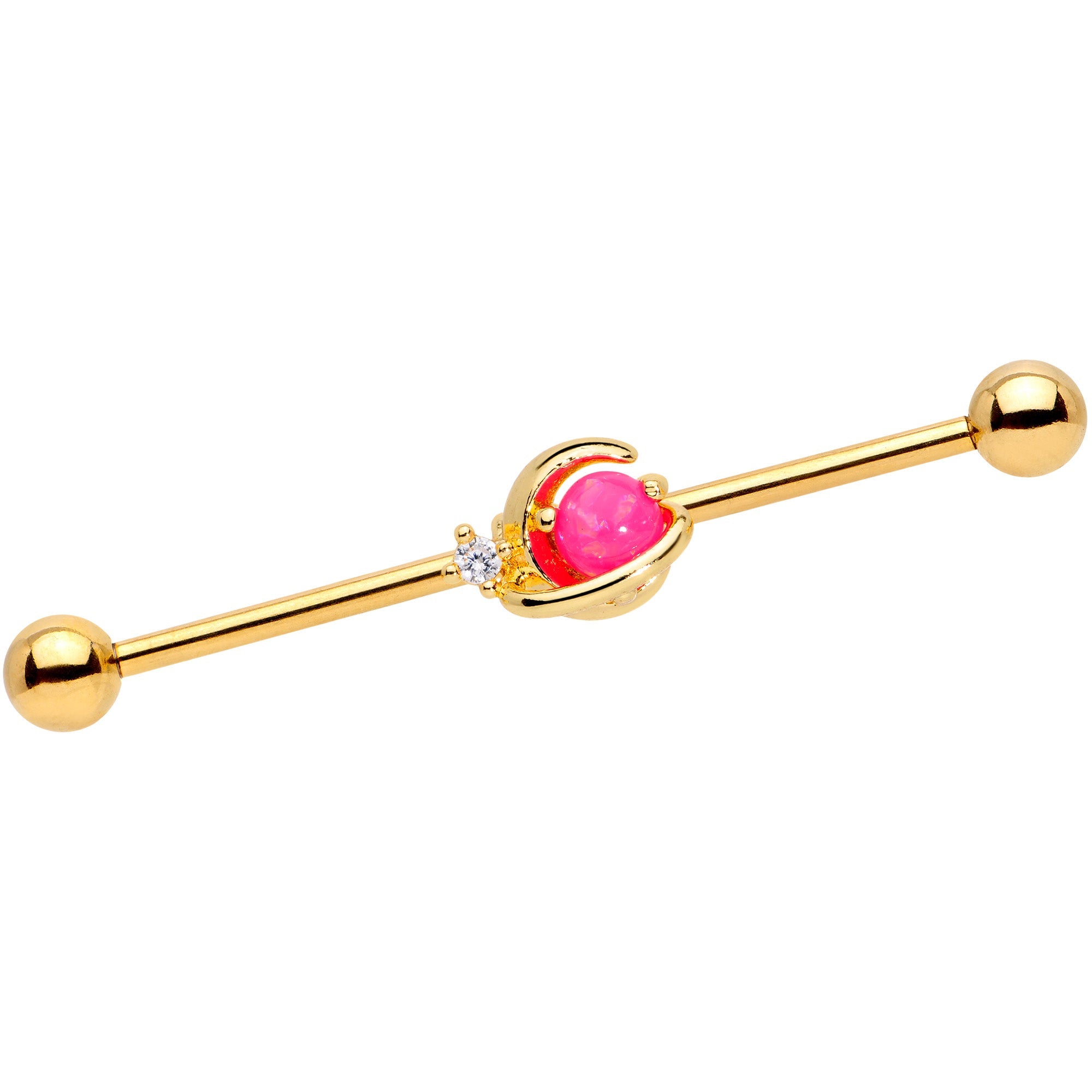 BodyCandy 14G Clear CZ Gem Gold Tone Pink Moon Industrial Barbell 38mm — main product shot