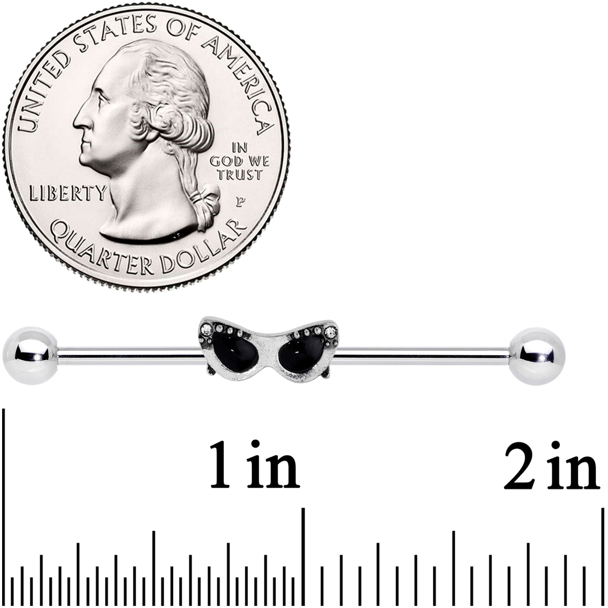 BodyCandy 14G Clear Gem 50s Retro Summer Sunglasses Industrial Barbell 38mm — detail close-up