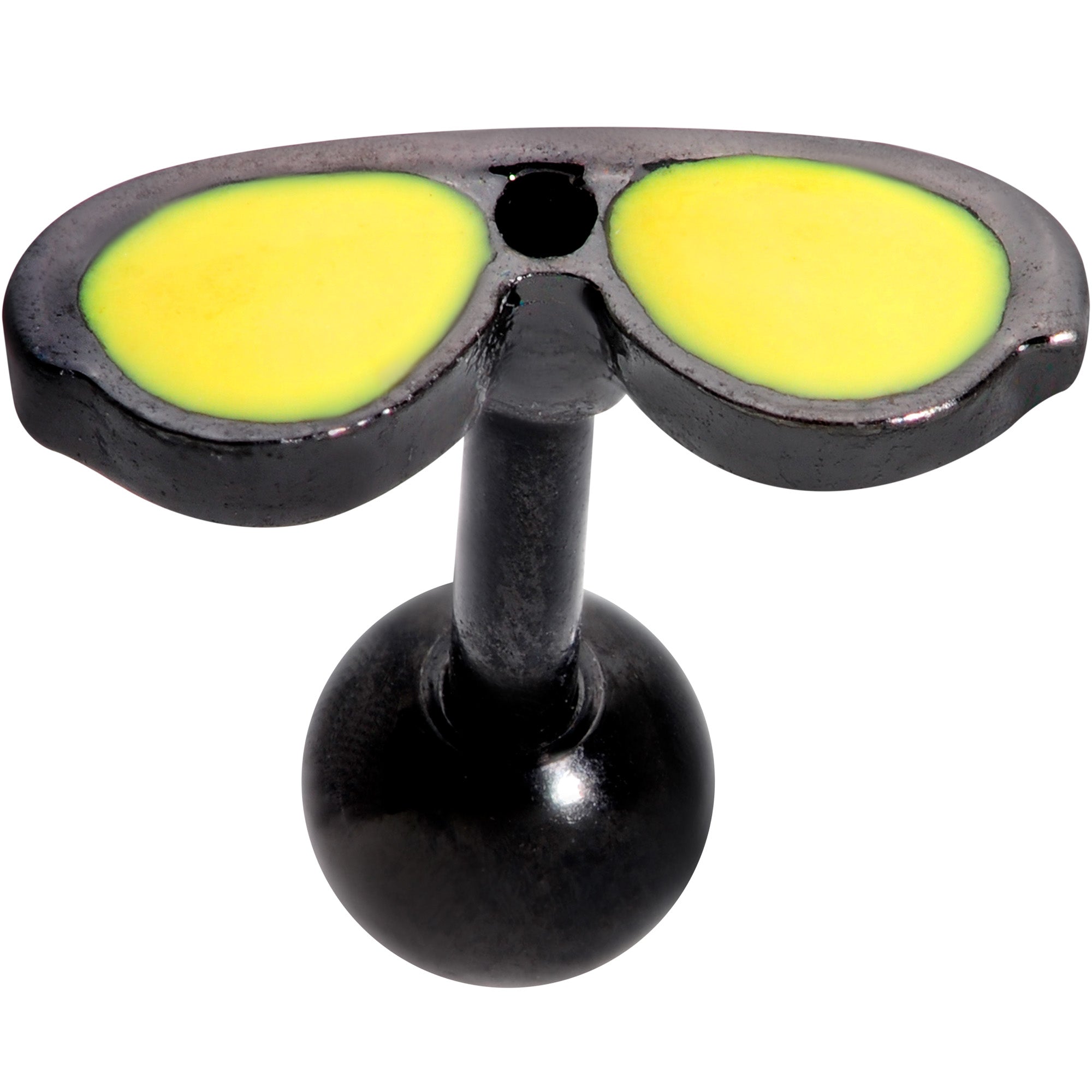 BodyCandy 16G 5/16 Yellow Black Aviator Sunglasses Cartilage Tragus Earring — detail close-up