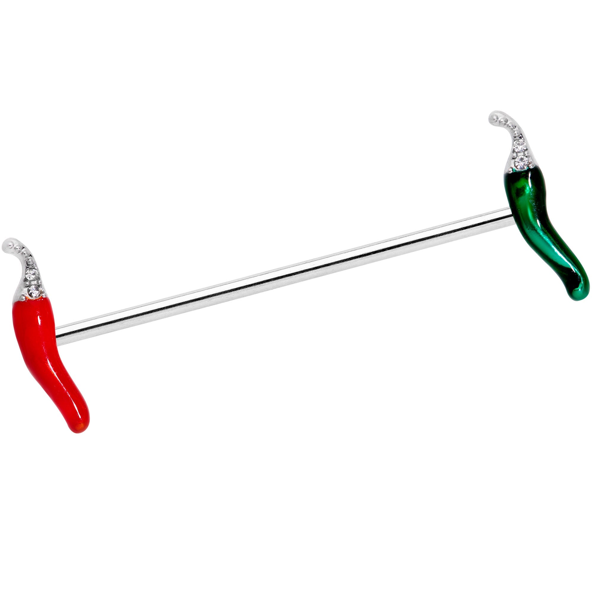 BodyCandy 14G Clear Gem Red Green Pepper Industrial Barbell 38mm — main product shot