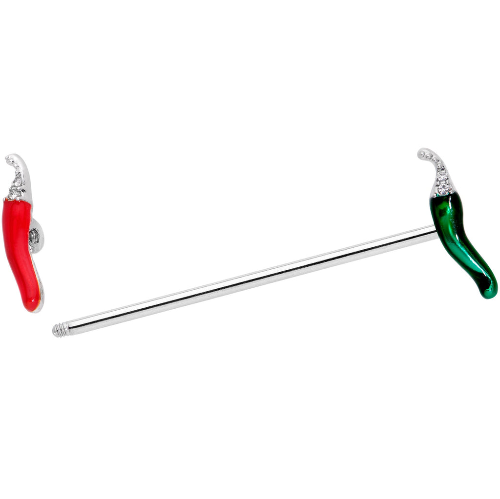 BodyCandy 14G Clear Gem Red Green Pepper Industrial Barbell 38mm — lifestyle context