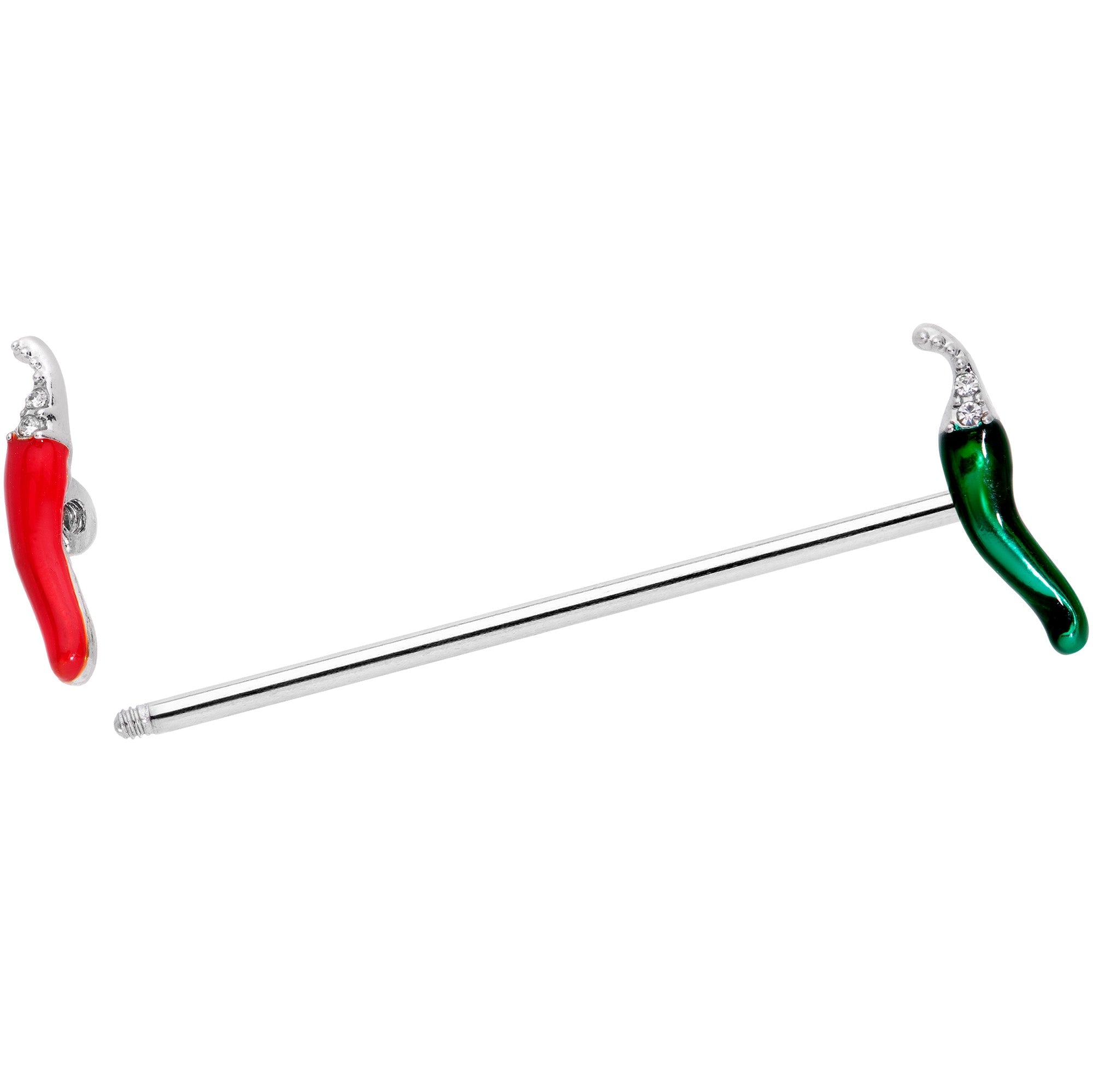 BodyCandy 14G Clear Gem Red Green Pepper Industrial Barbell 38mm — lifestyle context