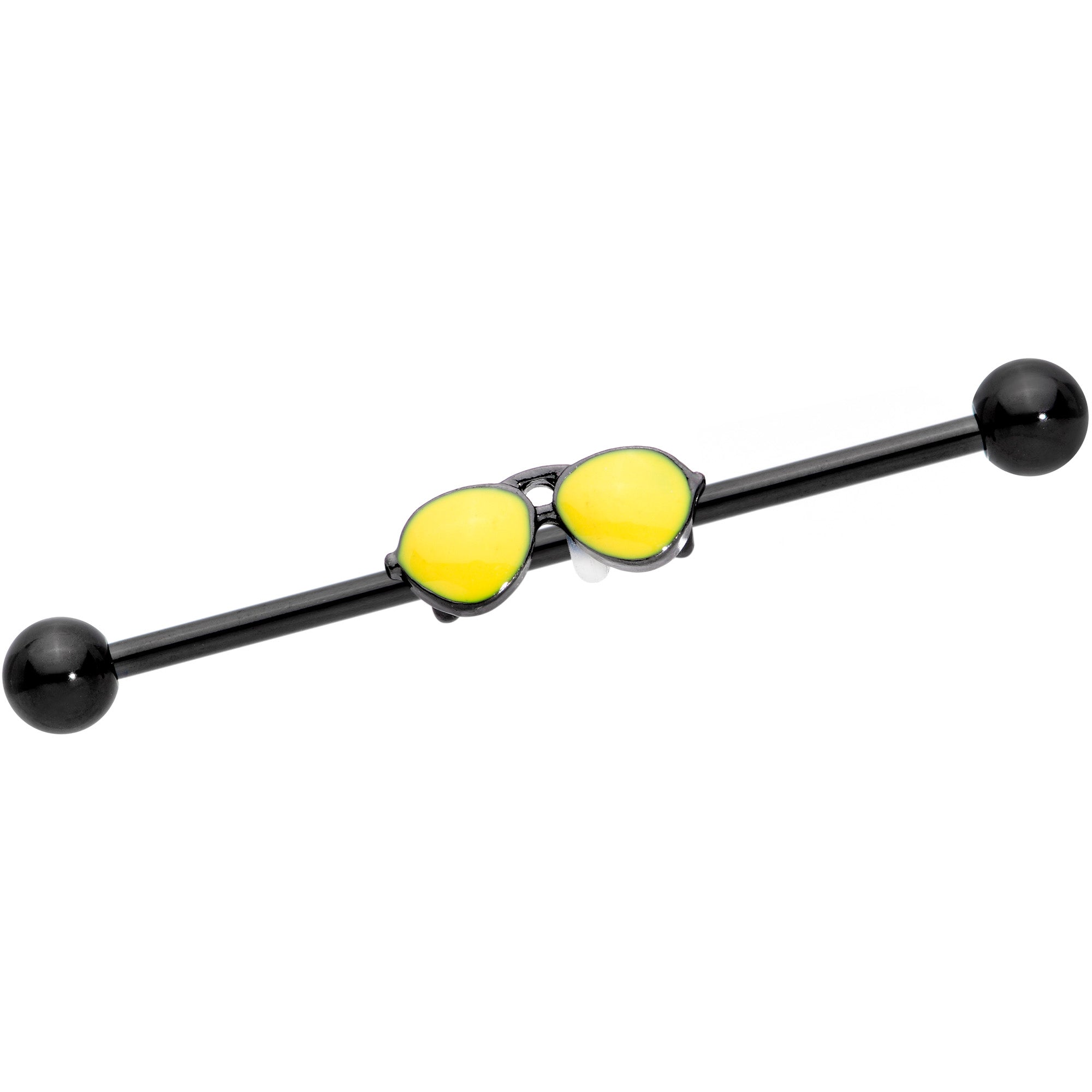 BodyCandy 14G Black Yellow Aviator Sunglasses Industrial Barbell 38mm — main product shot