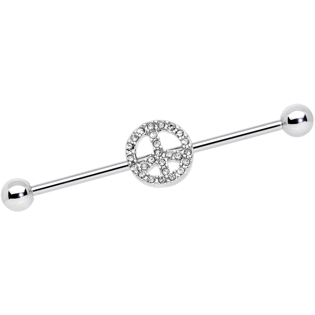 BodyCandy 14G Clear Gem Peace Sign Industrial Barbell 38mm — main product shot