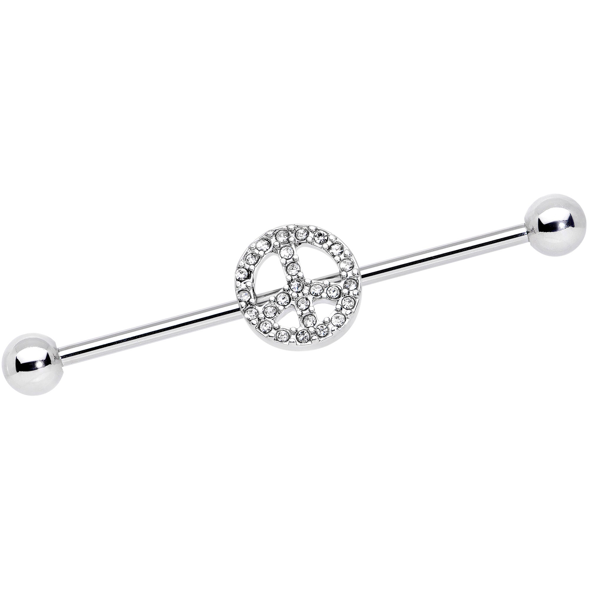BodyCandy 14G Clear Gem Peace Sign Industrial Barbell 38mm — main product shot