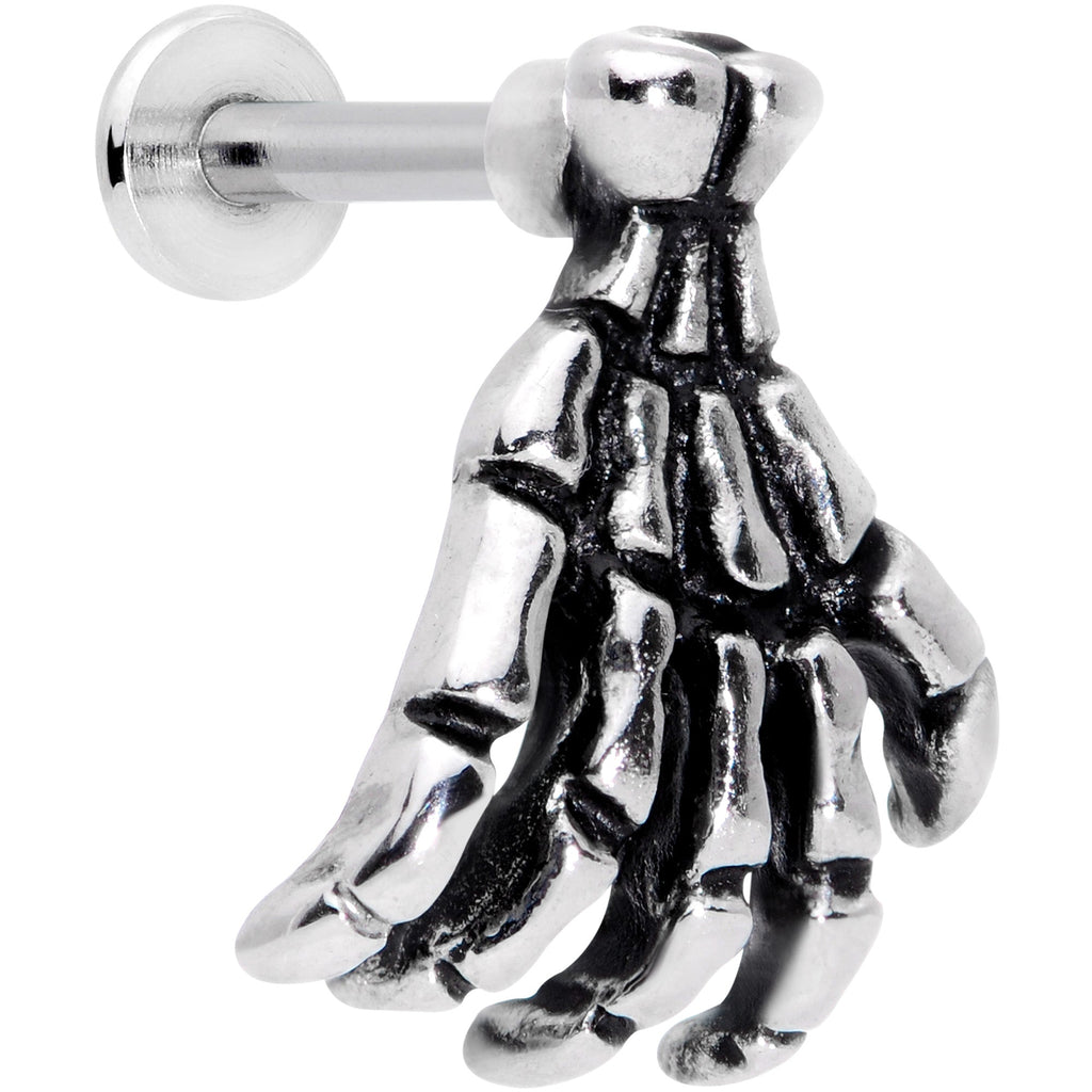 BodyCandy 16G 1/4 Spooky Skeleton Hand Halloween Labret Monroe Tragus — main product shot