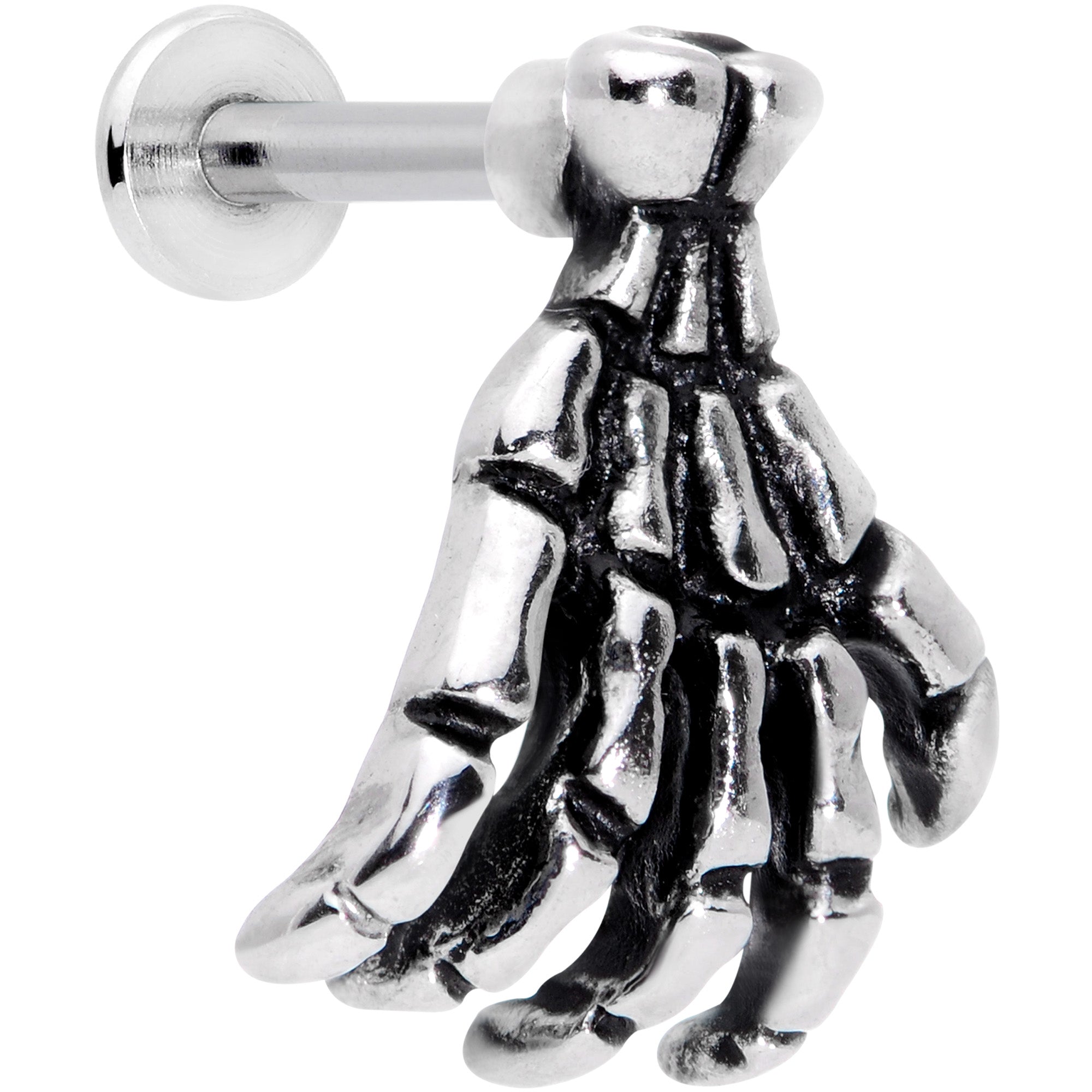 BodyCandy 16G 1/4 Spooky Skeleton Hand Halloween Labret Monroe Tragus — main product shot