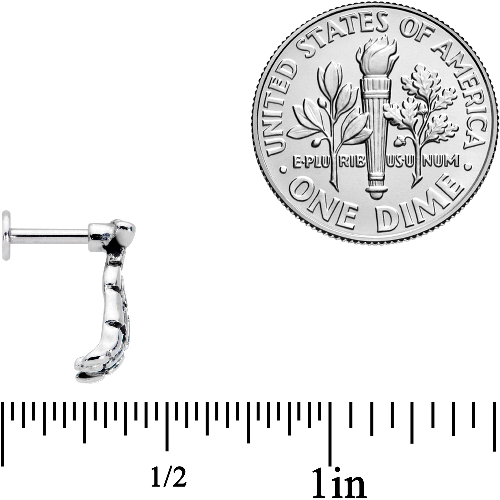 BodyCandy 16G 1/4 Spooky Skeleton Hand Halloween Labret Monroe Tragus — side view