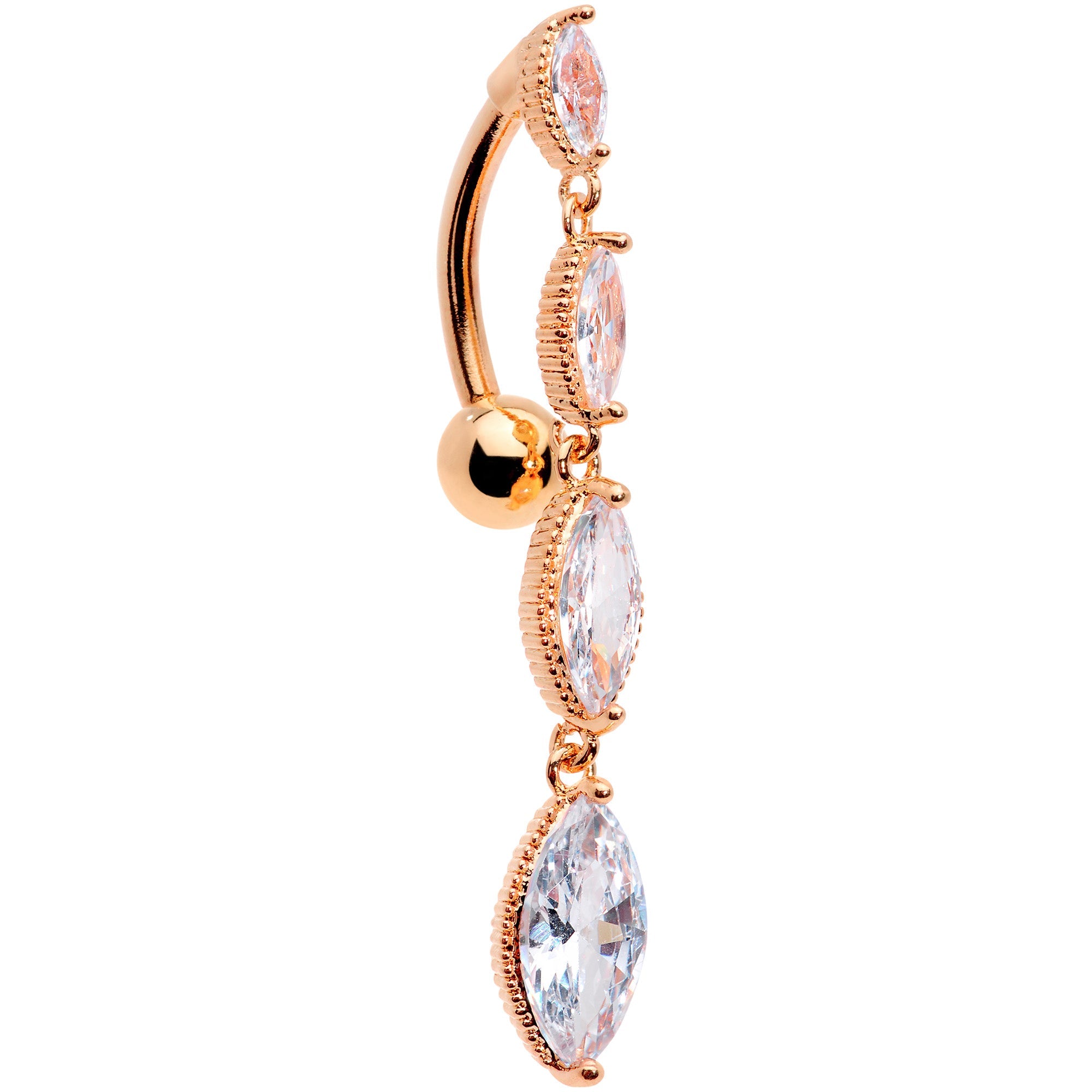 BodyCandy Clear CZ Gem Rose Gold Tone Waterfall Dangle Top Mount Belly Ring — main product shot