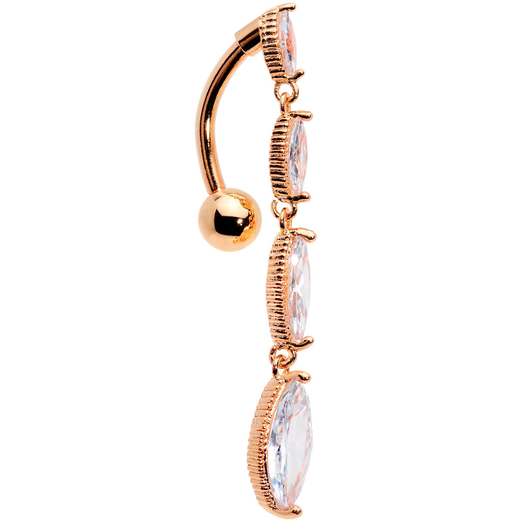 BodyCandy Clear CZ Gem Rose Gold Tone Waterfall Dangle Top Mount Belly Ring — lifestyle context