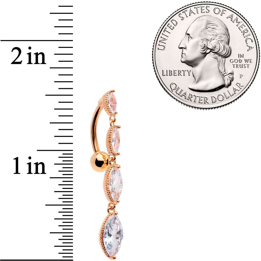 BodyCandy Clear CZ Gem Rose Gold Tone Waterfall Dangle Top Mount Belly Ring — side view