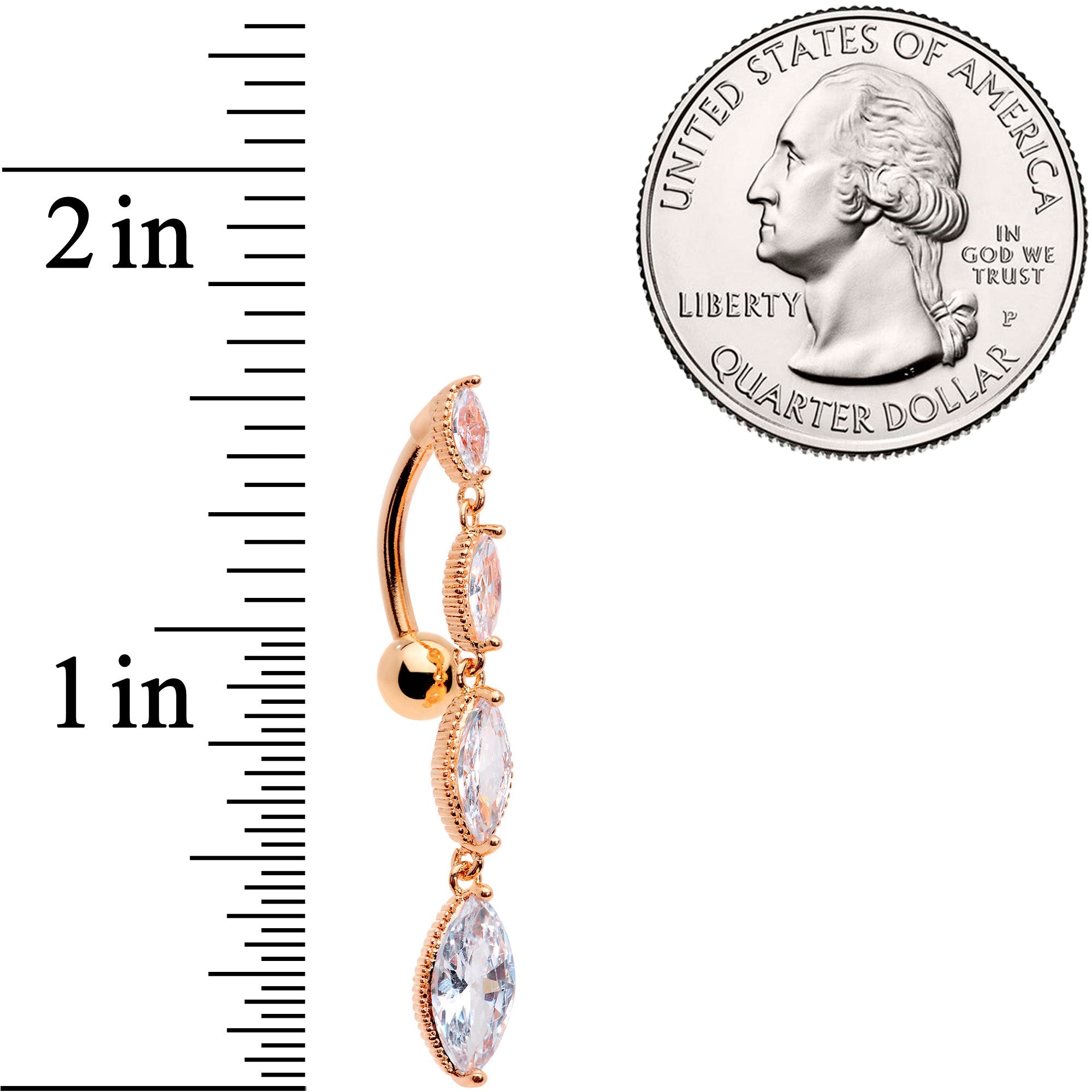 BodyCandy Clear CZ Gem Rose Gold Tone Waterfall Dangle Top Mount Belly Ring — side view