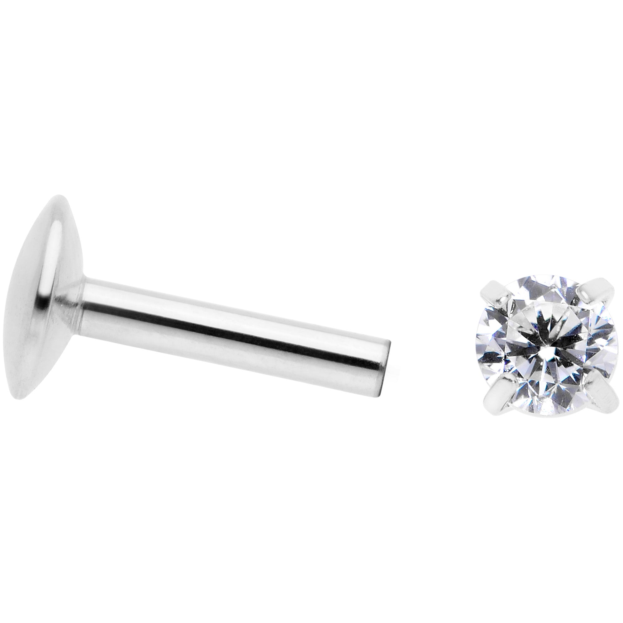 BodyCandy 16G 1/4 3mm CZ G23 Titanium Internally Threaded Labret — side view