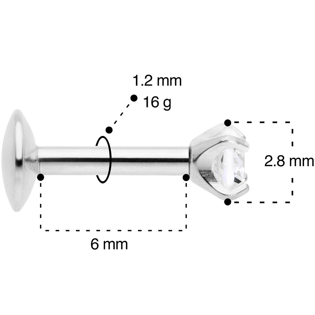 BodyCandy 16G 1/4 3mm CZ G23 Titanium Internally Threaded Labret — back view