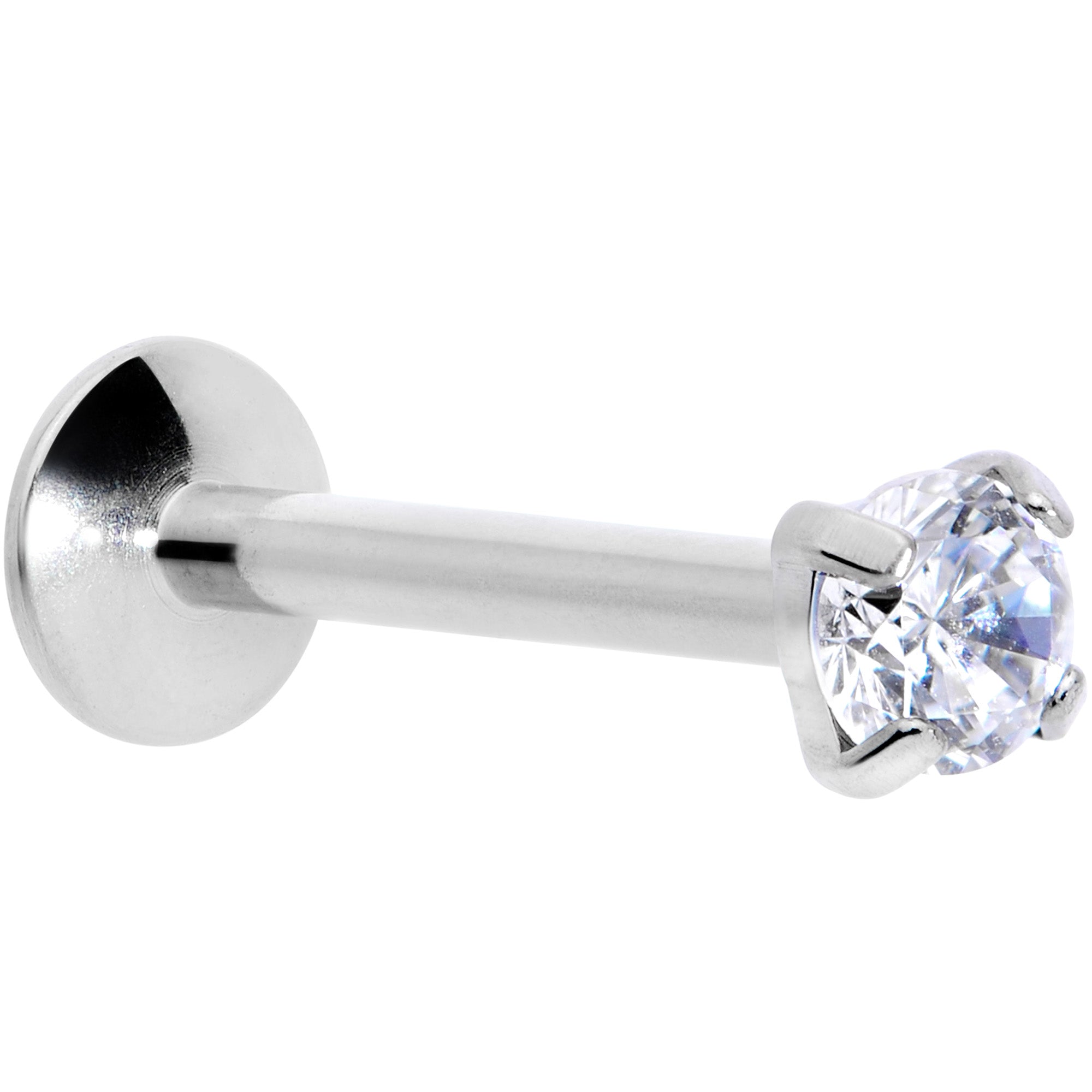 BodyCandy 16G 3/8 3mm Clear CZ Gem G23 Titanium Internally Threaded Labret — main product shot